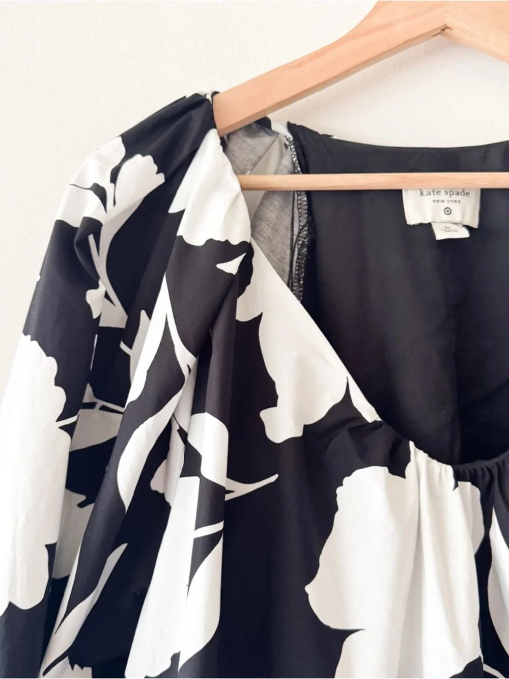 kate spade Black & White Floral Long-Sleeve Mini Dress Size XL - Picture 4 of 8